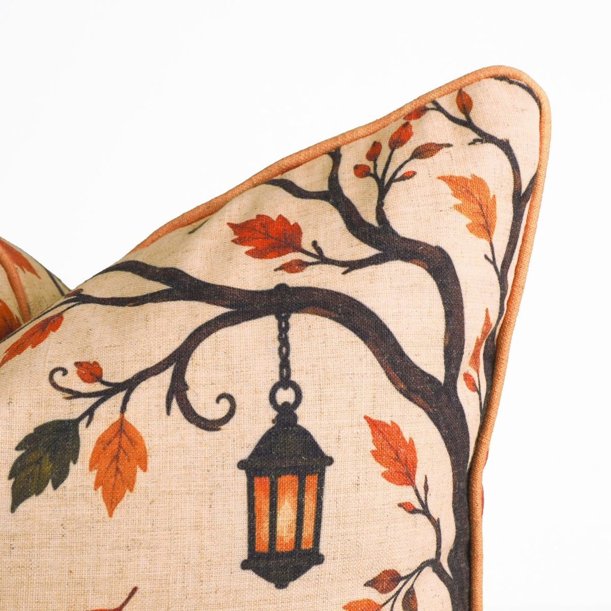 Halloween Pumpkin Viscose Linen Decor Piping Pillow Cover - Kadu