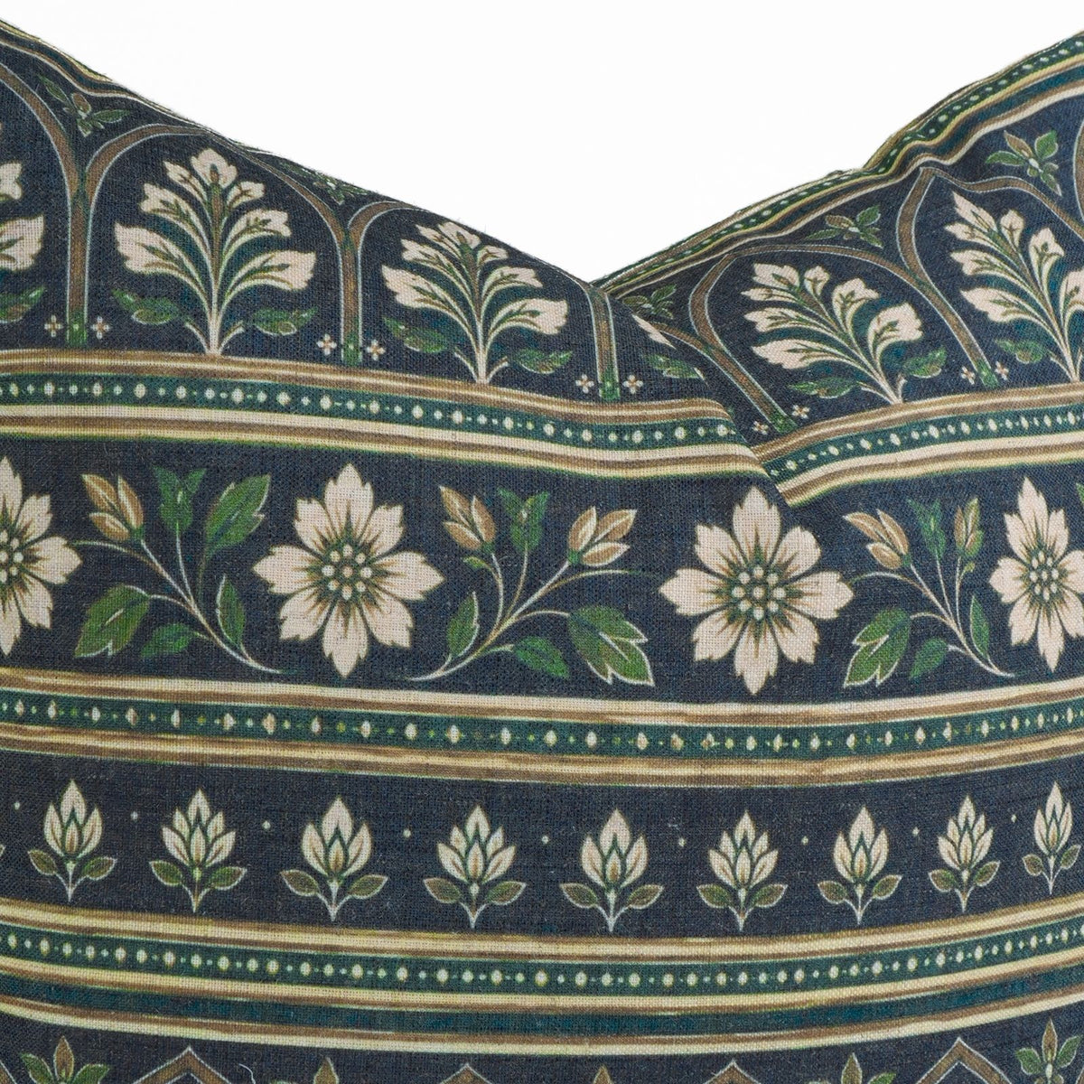 Floral Printed Deep Navy Viscose Linen Boho Cushion Cover 