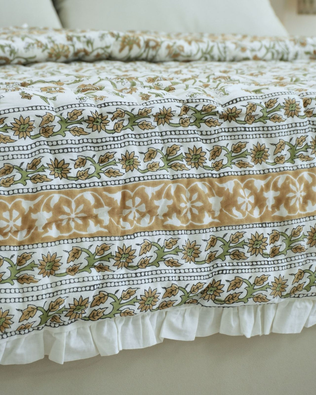  Mustard Block Print Nayab Pure Cotton Reversible Quilt