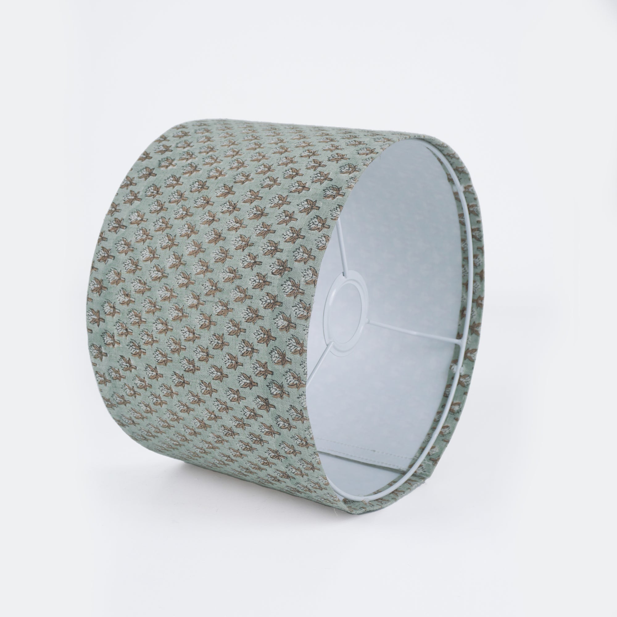 Handcrafted Sage Green Linen Drum Lampshade - Mogra