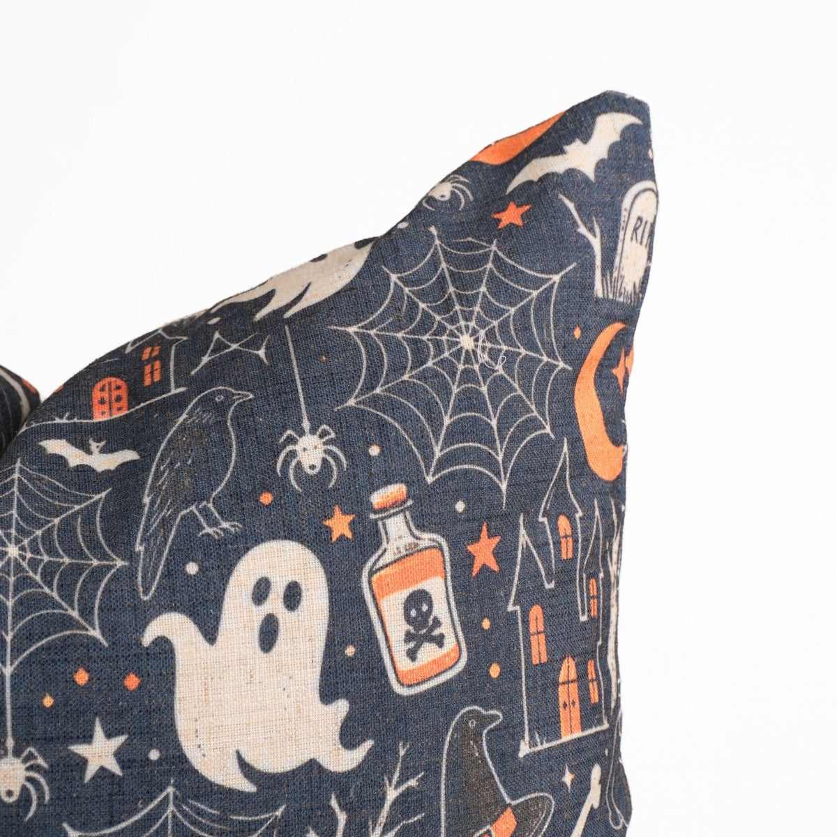 Halloween Ghosts Pumpkins Linen Cushion Cover Skeleton Decor