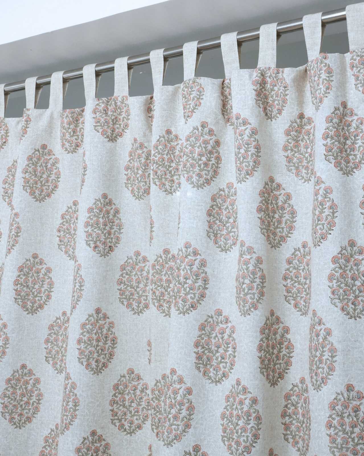 Gudhal Hand Block Print Tab Top Curtains | Pink Linen