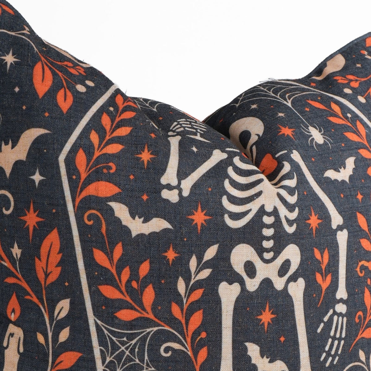Skeleton Halloween Charcoal Viscose Linen Piping Cushion Cover 