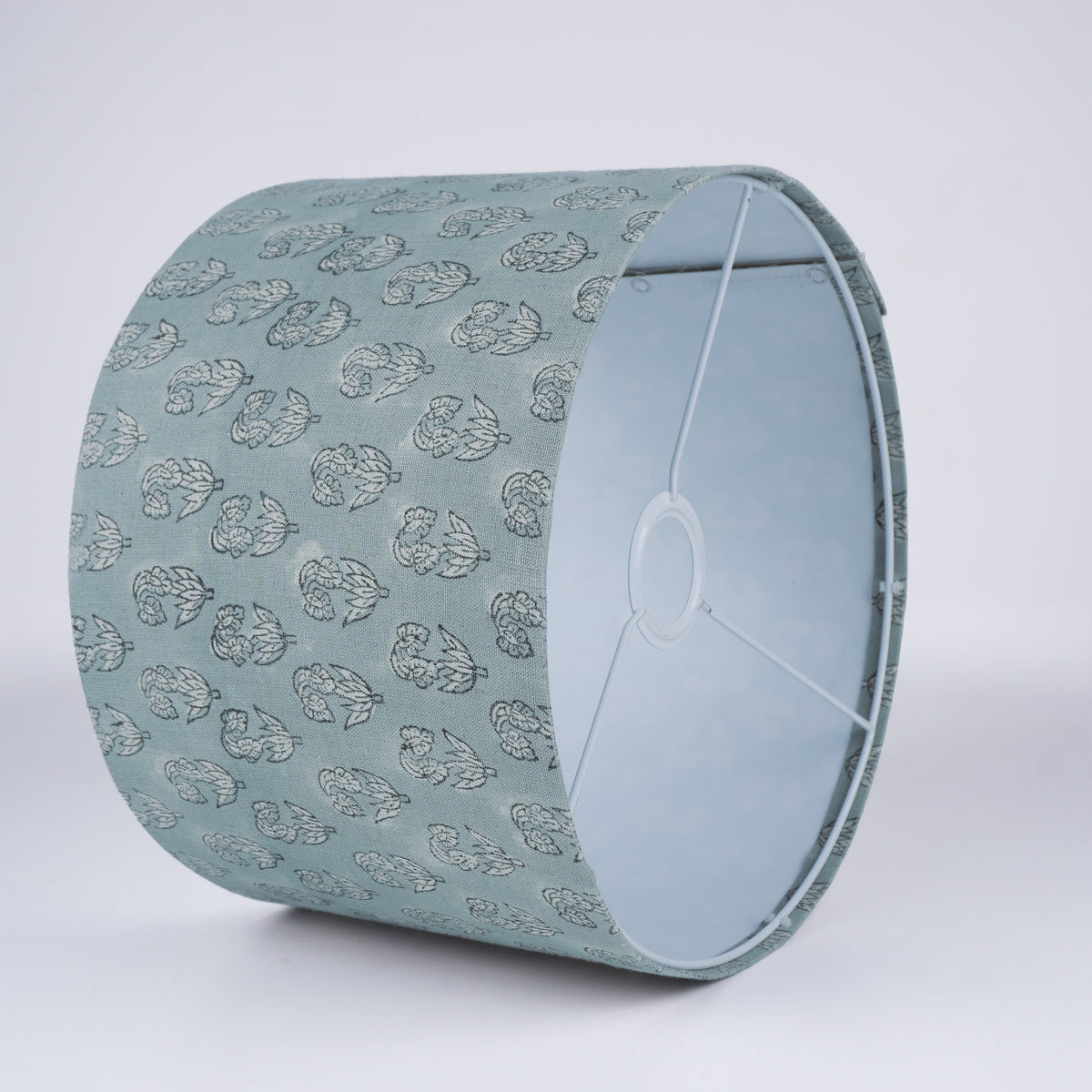 Indian Hand Printed Sage Green Floral Linen Lampshade - Superstar