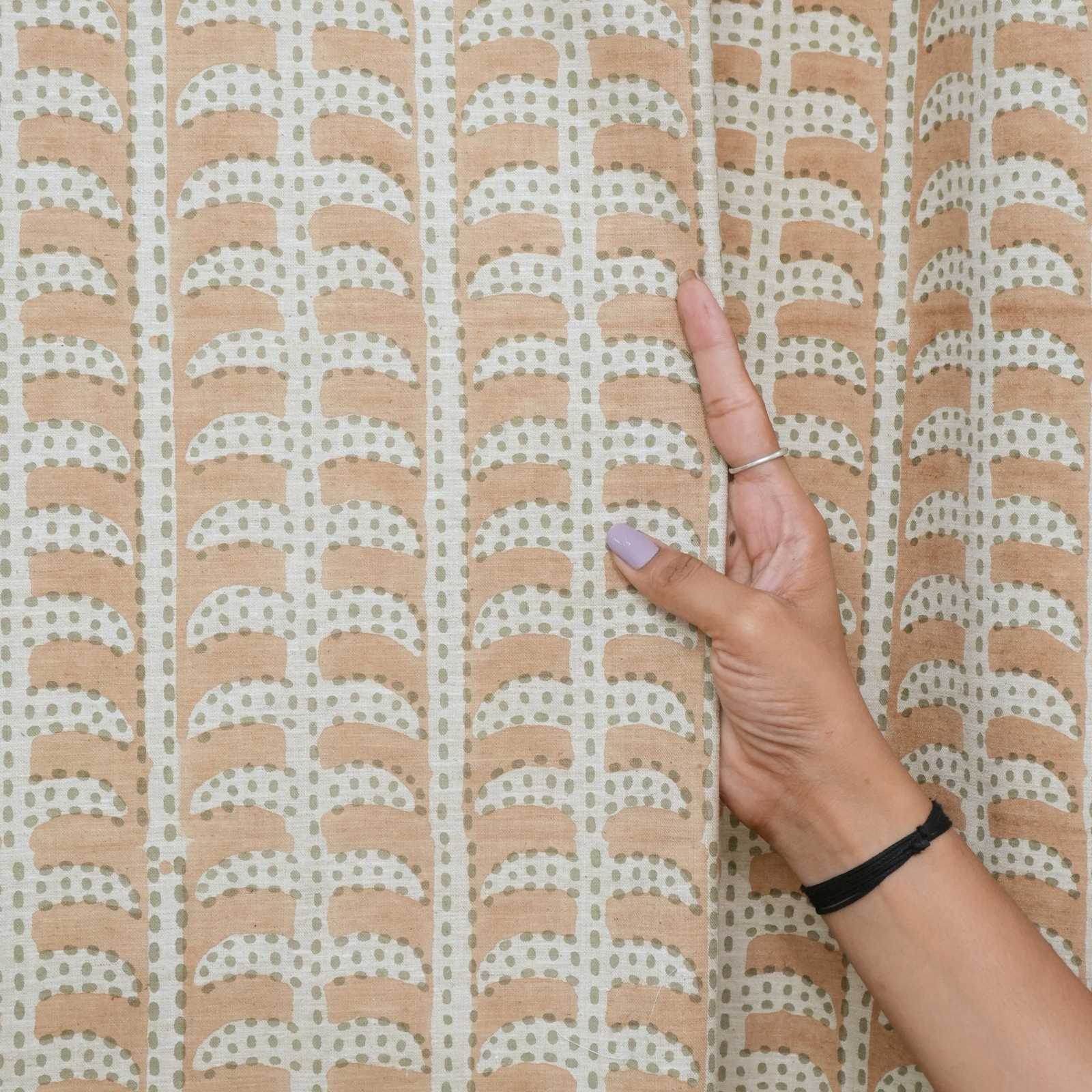 Garud Hand Block Print Tab Top Curtains | Peach Stripe Linen