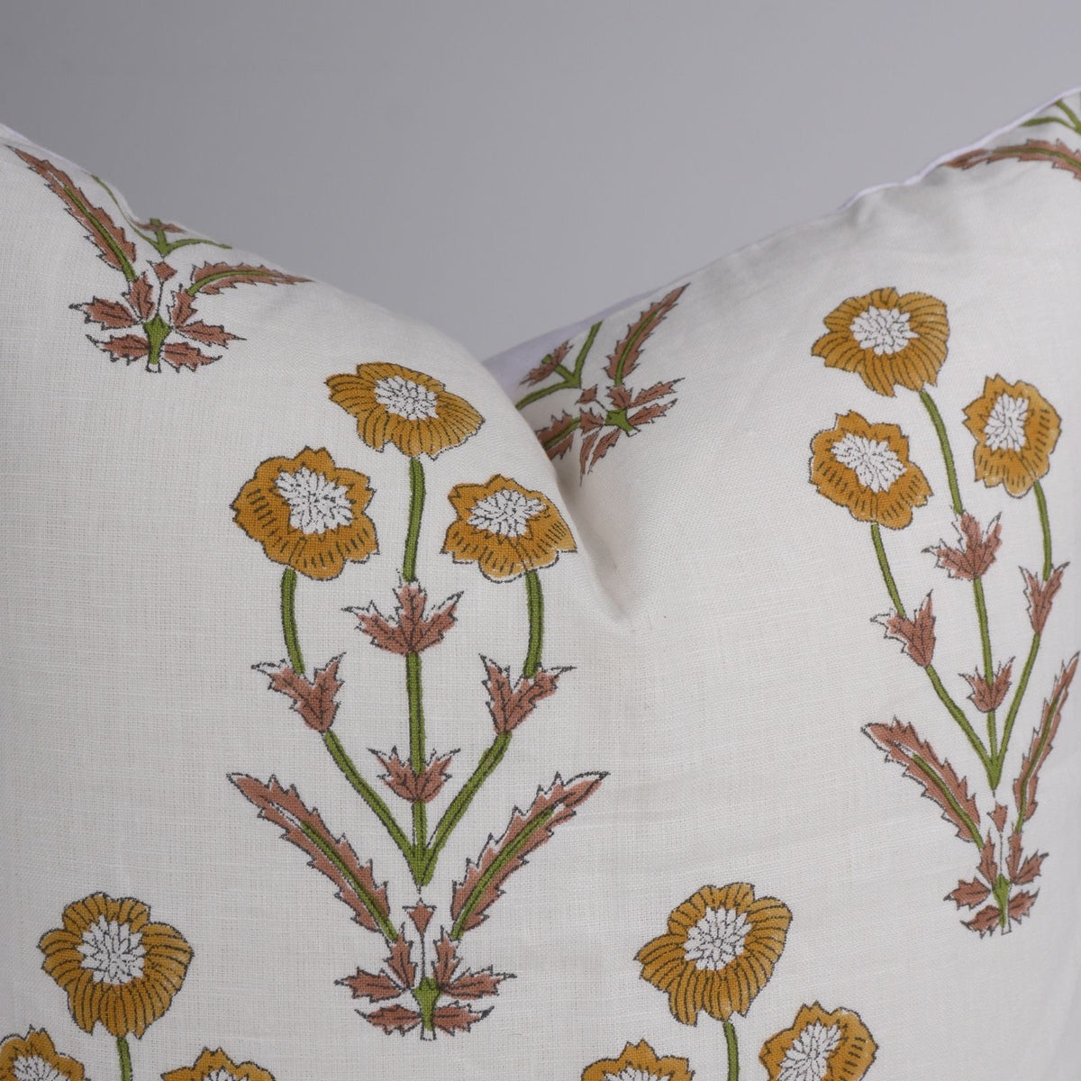 Block Print Pillow Cover on Pure White Linen - Amitabh