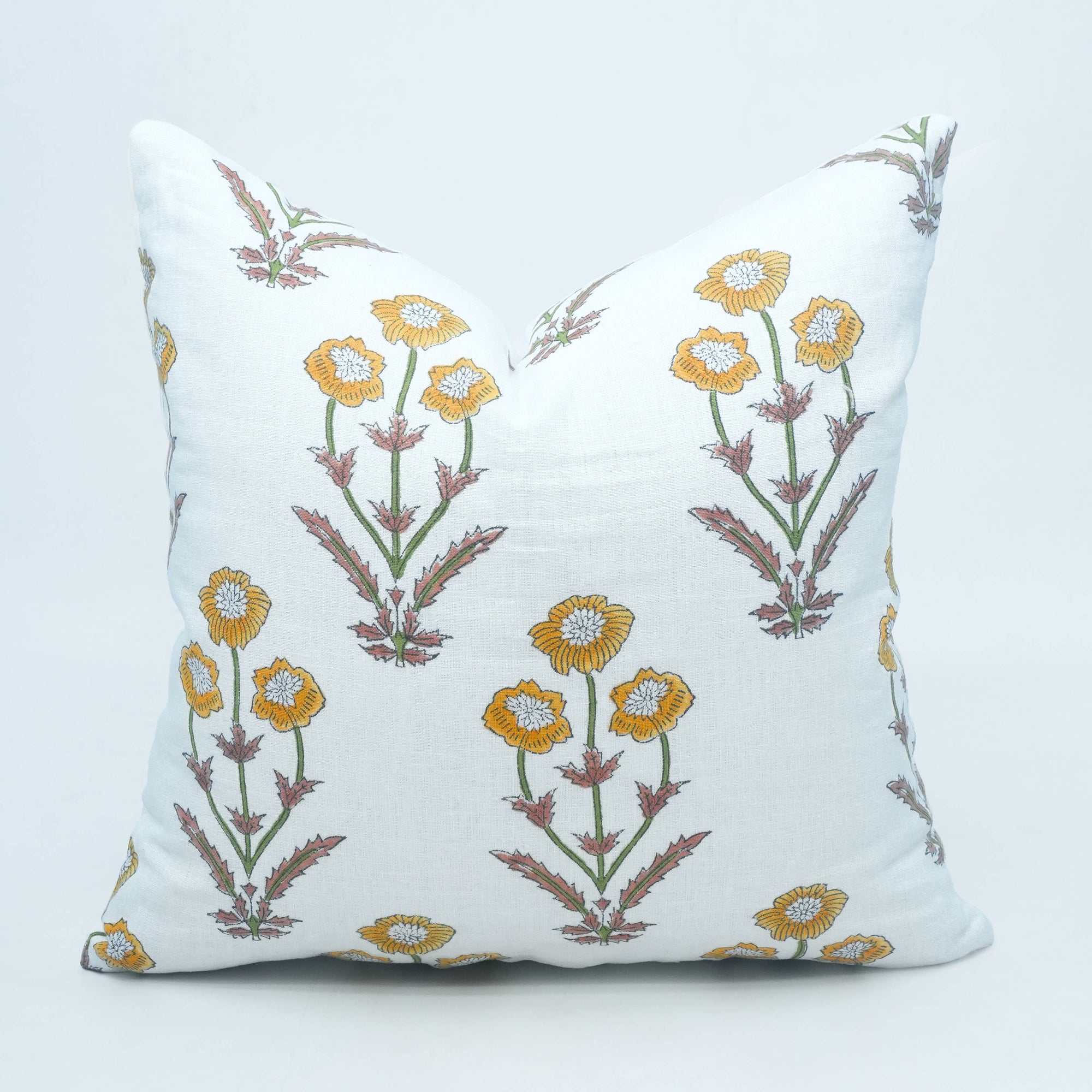 Block Print Pillow Cover on Pure White Linen - Amitabh