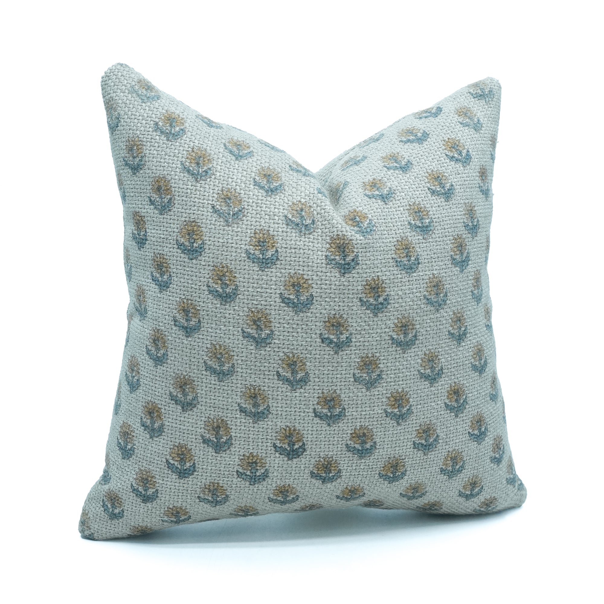 Handcrafted Palak Jute Linen Blue Floral Throw Pillow Cover