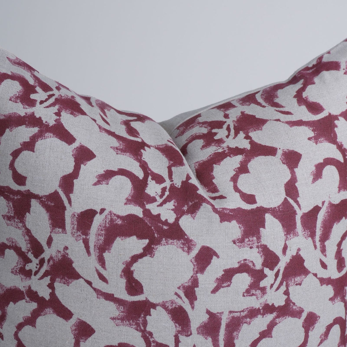 Handmade Red Floral Linen Throw Pillow Cover - Sulit