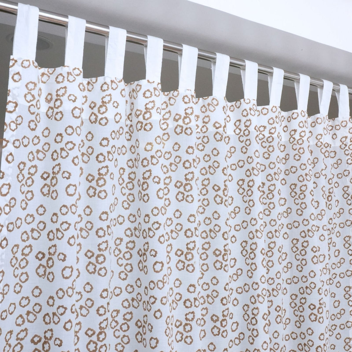 Tara Indian Block Printed Cotton Tab Top Floral Curtain 