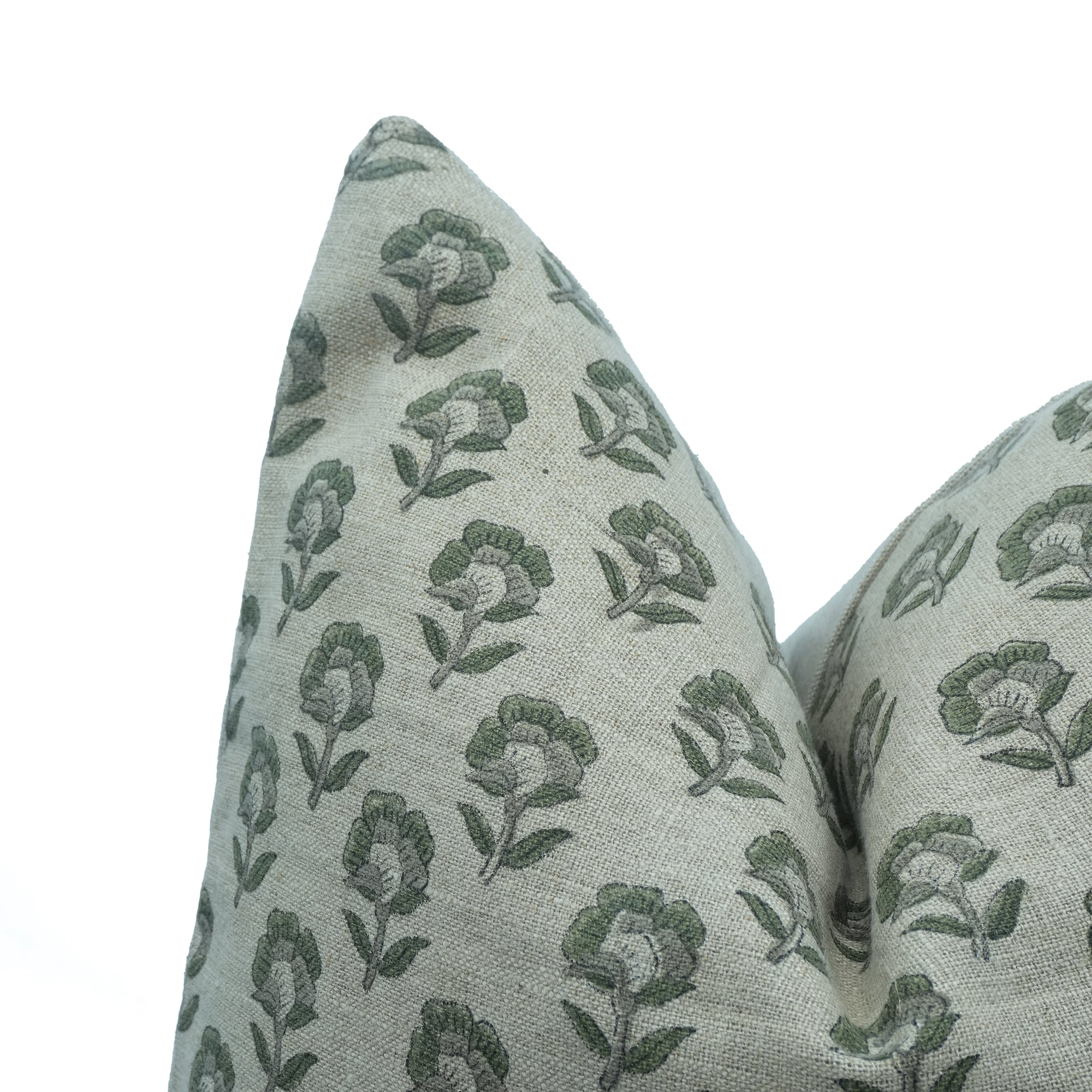 Rohini Gray Floral Block Print Thick Linen Pillow Cover 