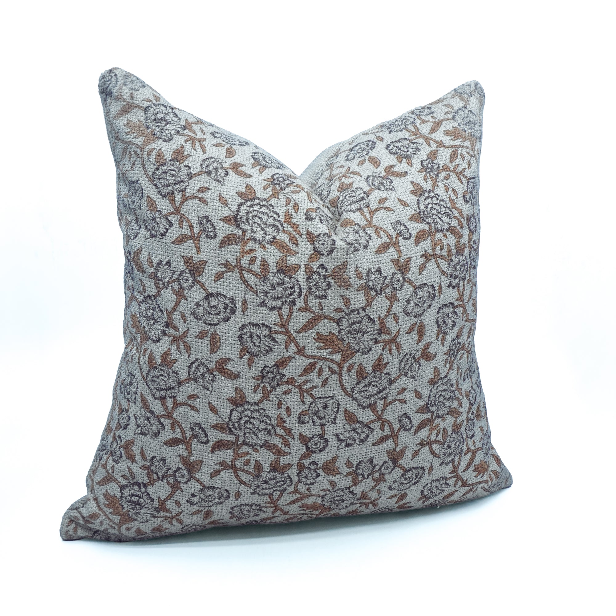 Handmade Jute Linen Black &amp; Brown Floral Cushion - Mrignayani 