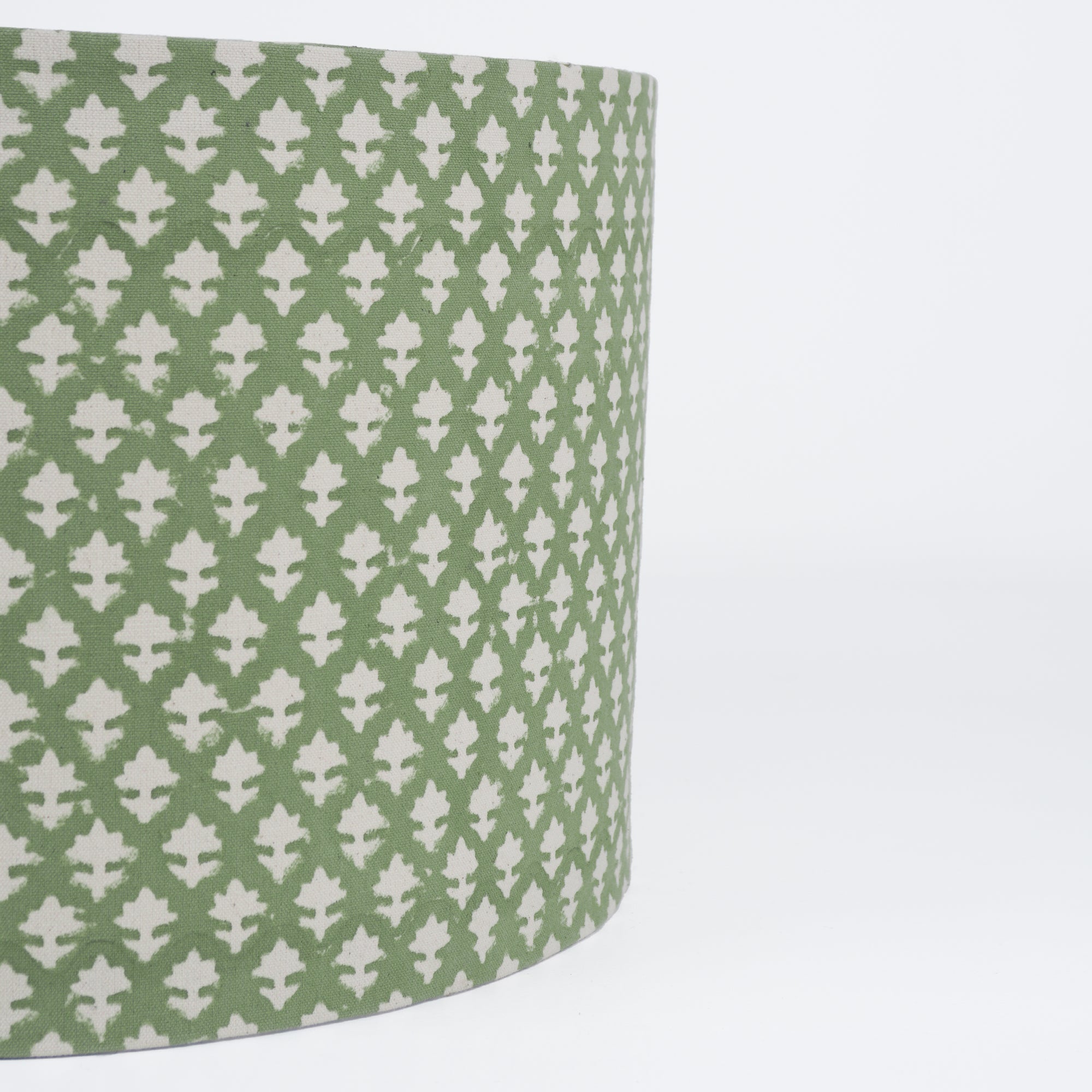 Indian Block Print Pure Linen Drum Lampshade - Pinkcity Green