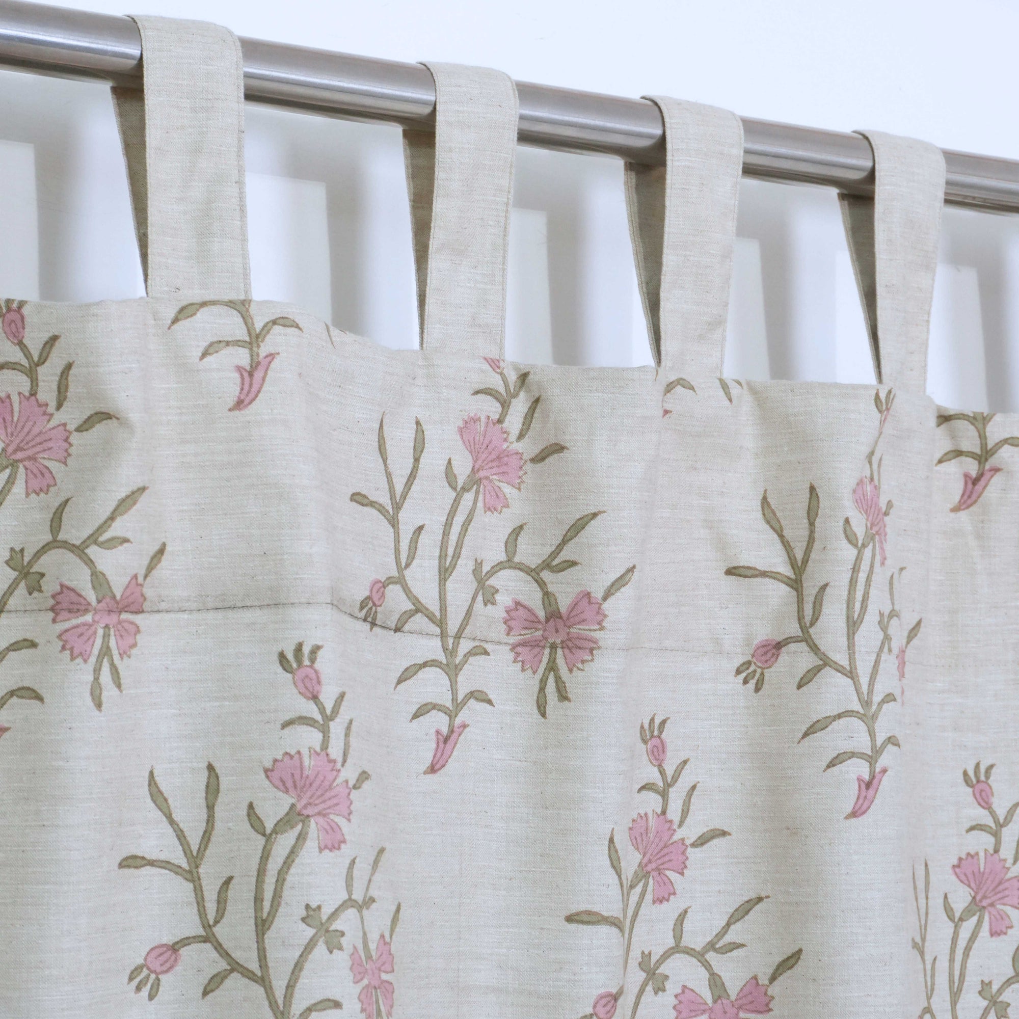 Strawberry Hand Block Print Tab Top Curtains | Pink Linen