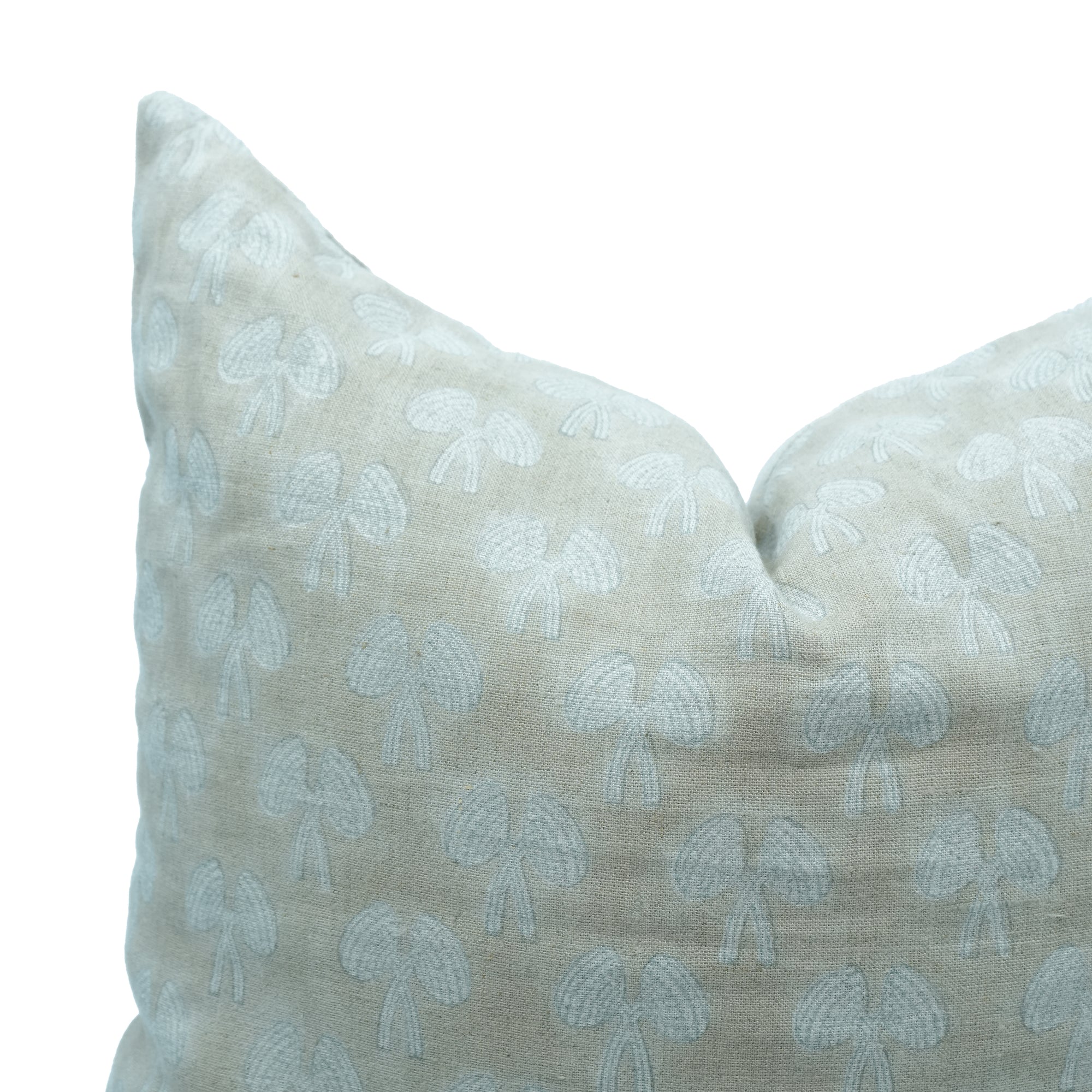 Damru Block Print Light Green Floral Linen Cushion Cover