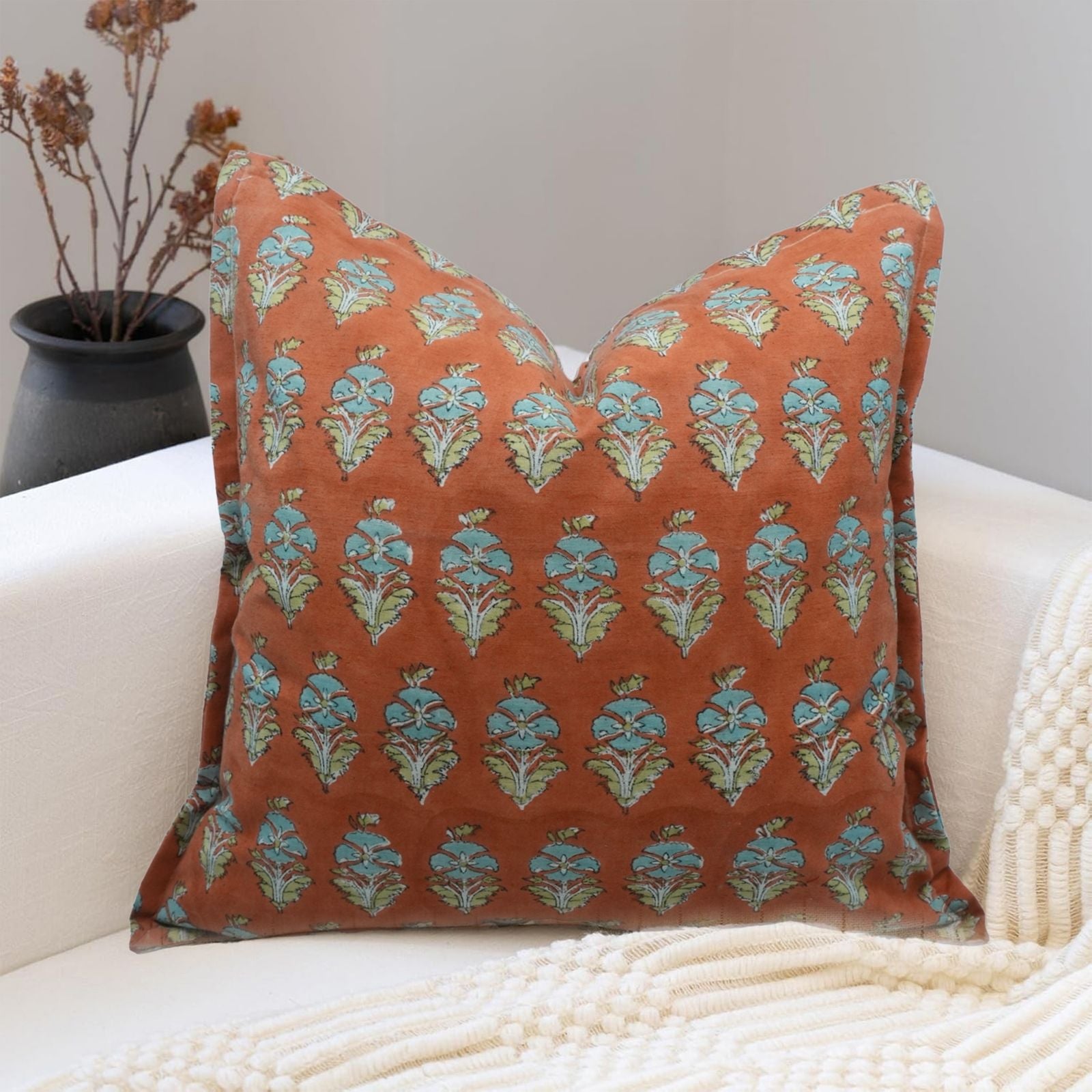 Handcrafted Oxford Linen Blend Boho Pillow Cover || Rust Mormukut