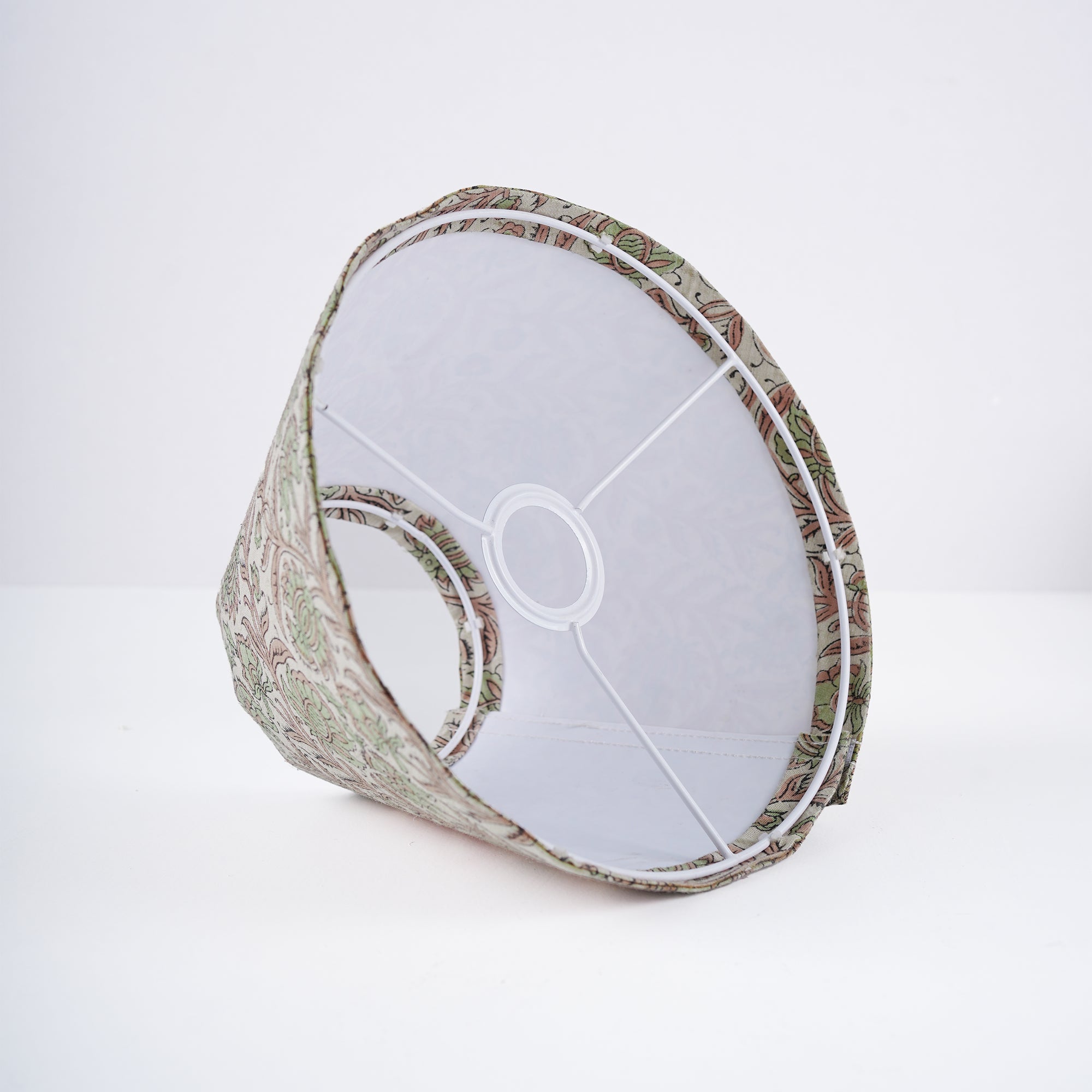 Block Print Sage Green Floral Linen Blend Lampshade - Jaipuri Jaal