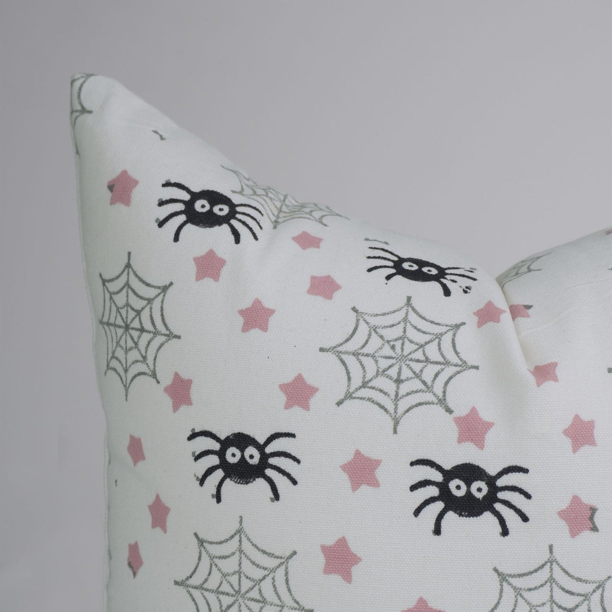 Halloween Block Print Spider Web Thick White Cotton Cushion