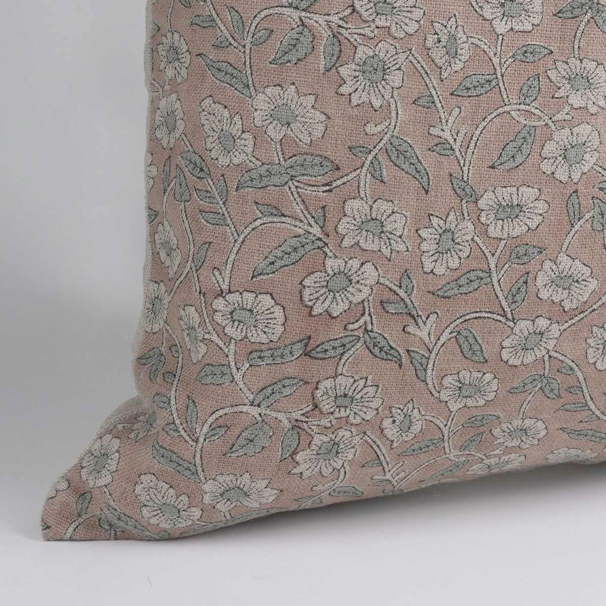 Haridwar Dusty Rose Block Print Thick Linen Cushion Cover