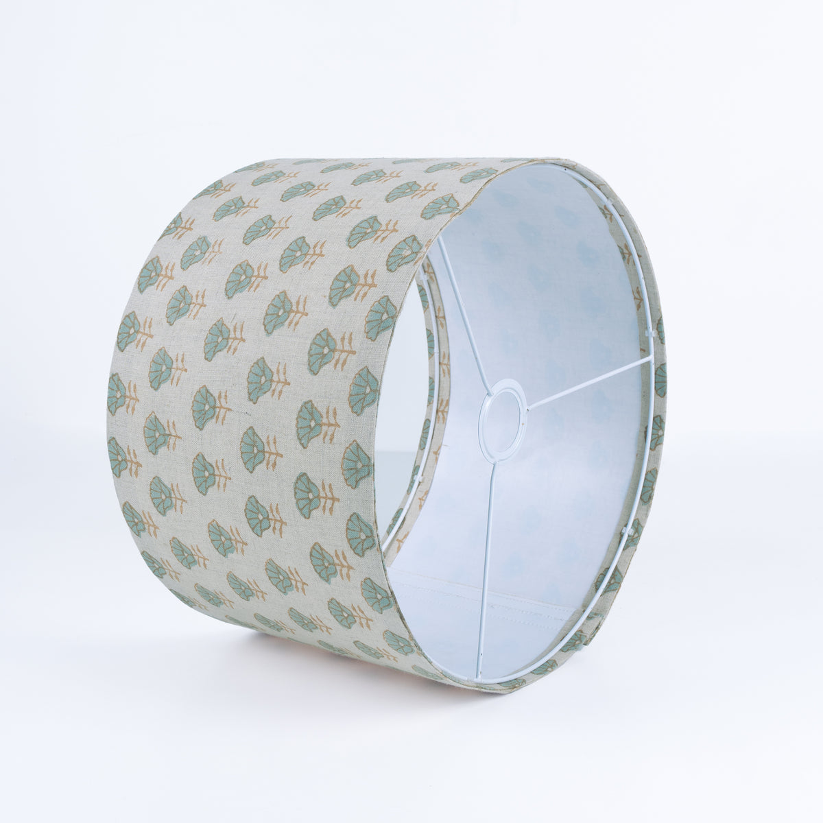 Indian Block Print Grey Floral Pure Linen Lampshade - Kohinoor
