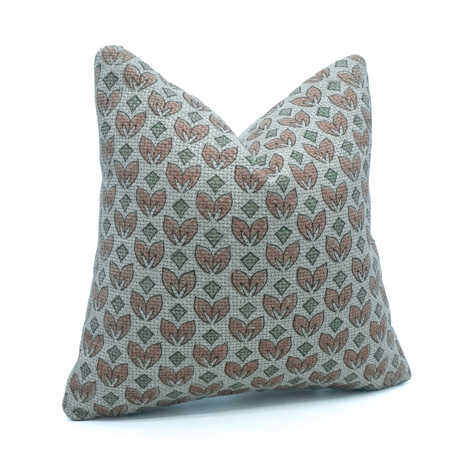 Titlee Indian Printed Jute Linen Boho Pillow Cover Peach Floral