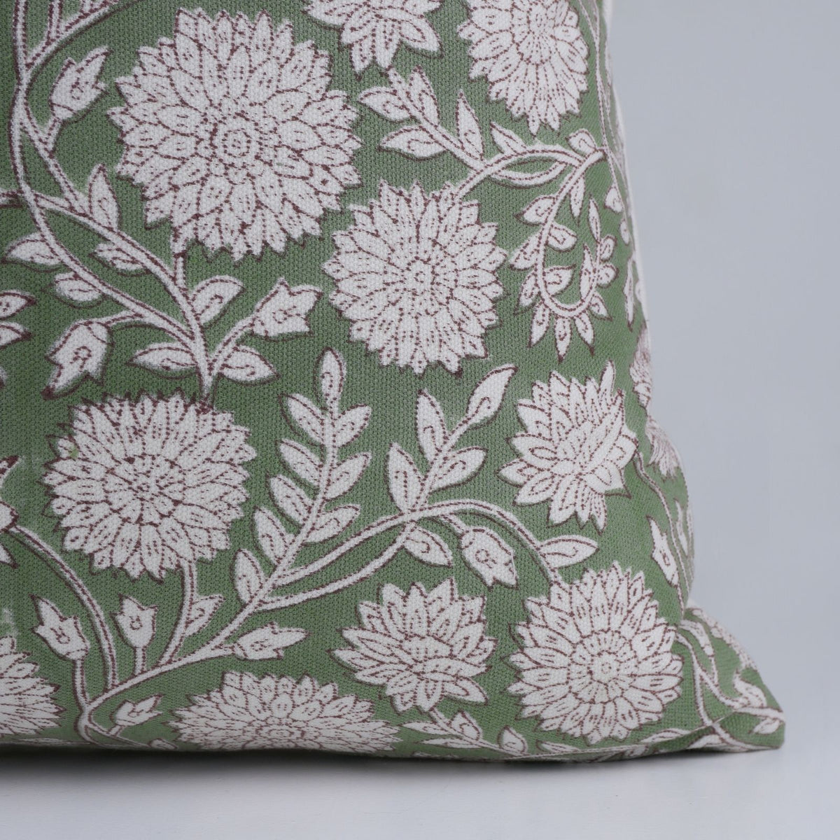 Indian Sage Floral Thick Cotton White Cushion Cover - Rajat