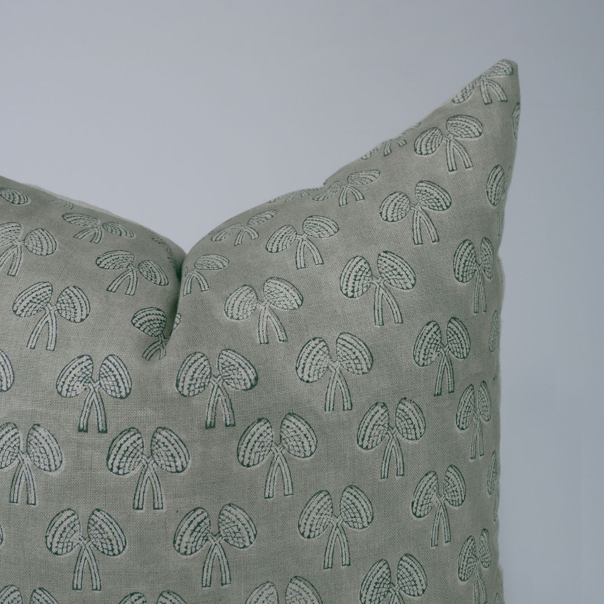 Block Print Laurel Green Linen Cushion Cover - Mushroom