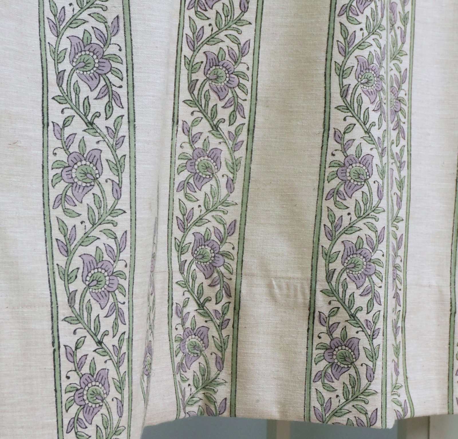 Indian Artisan Lavender Floral Linen Blend Tab Top Curtains - Kushi