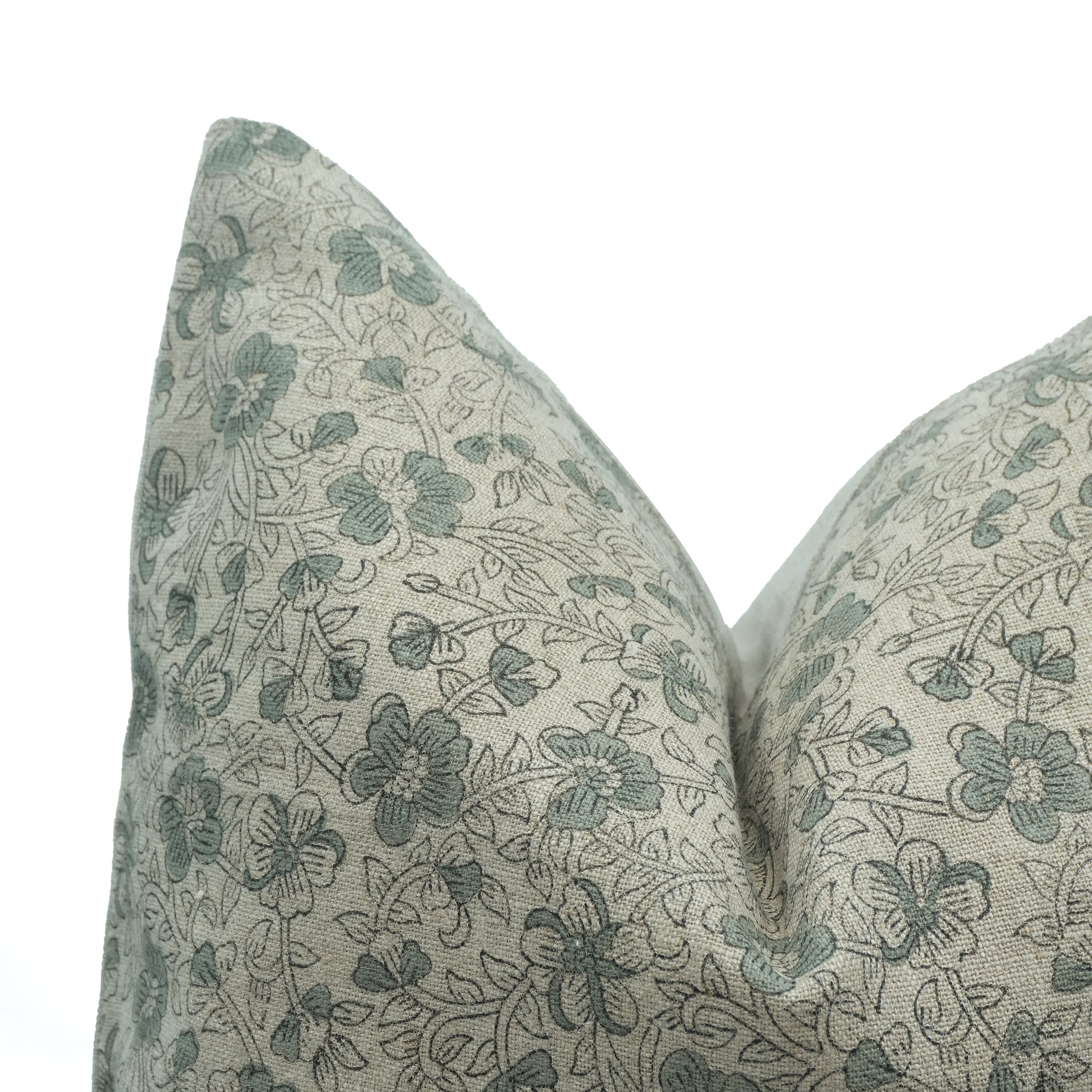 Handmade Saundrya Printed Gray Floral Linen Cushion Cover