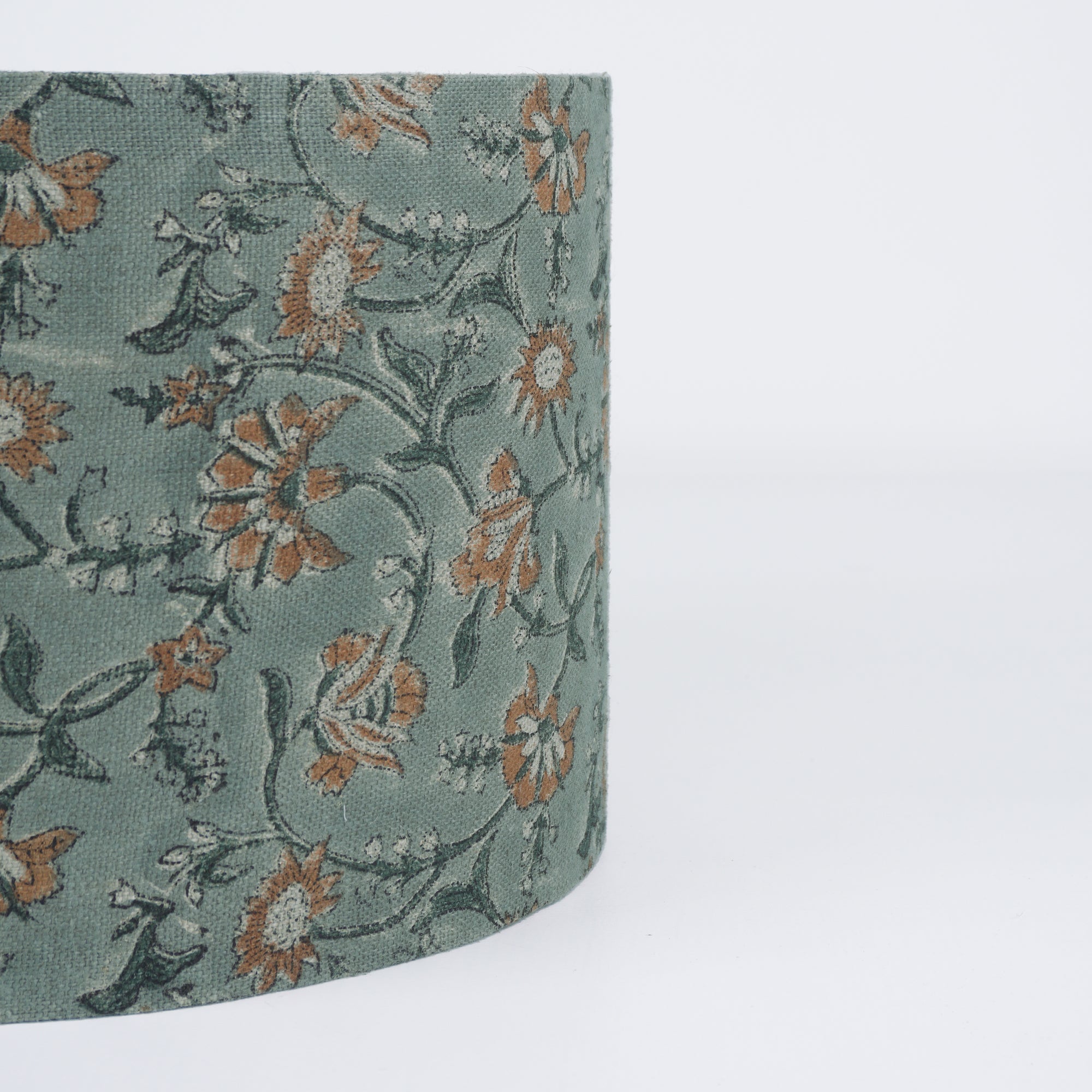 Block Printed Sage Green Floral Linen Boho Lampshade - Nayab
