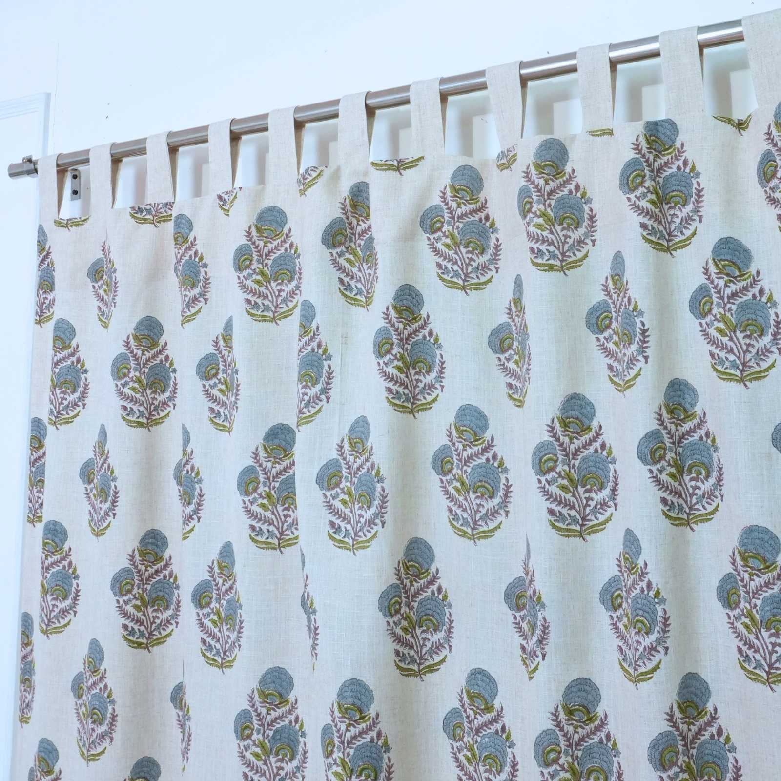 Mohini Hand Block Print Tab Top Curtains | Blue Linen