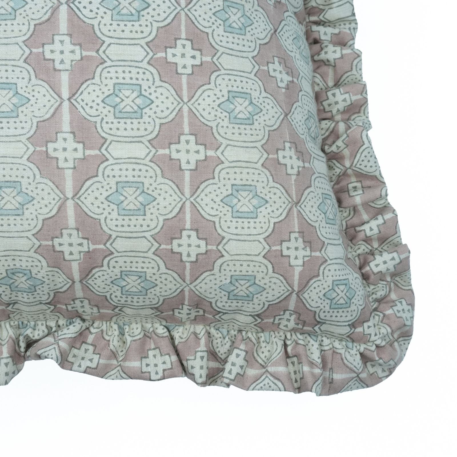 Block Print Peach Floral Frill Linen Cushion Cover – Jharoka