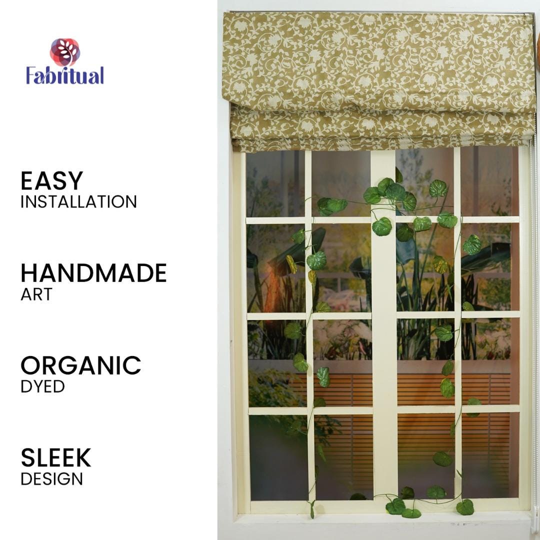 Hand Block Printed Floral Roman Shade in Pure Linen Curtain Blackout Window Blind – DEVDAS