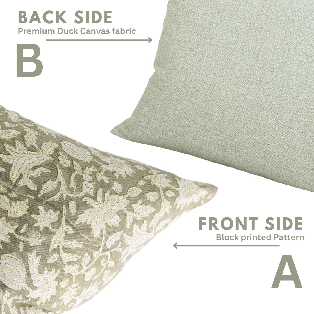Duck Canvas Block Printed Designer Boho Pillow/Cushion Cover - Manikarnika