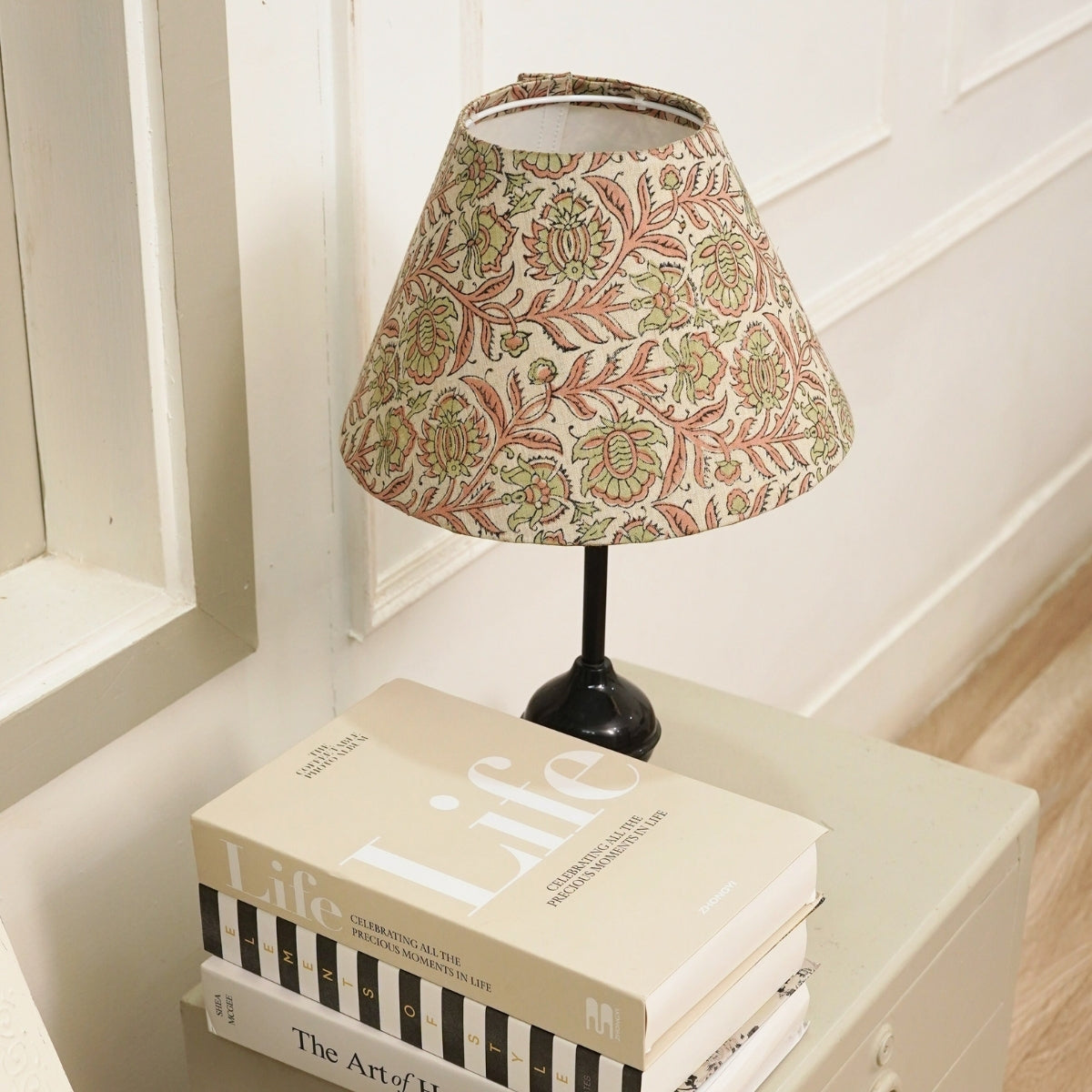 Custard Apple Green & Pink Linen Lampshade | Handmade Drum & Coolie Styles