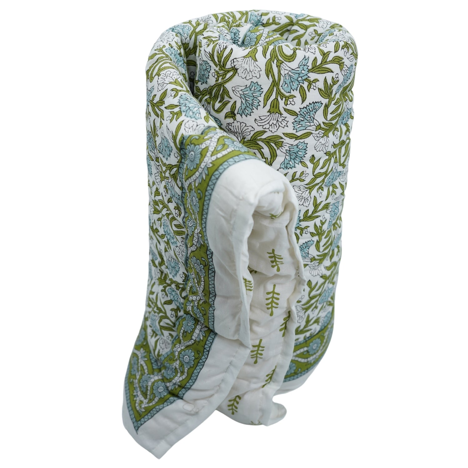 Thorny Stems Hand Block Print Reversible Cotton Quilt