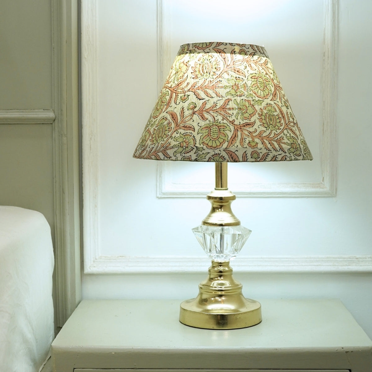 Custard Apple Green & Pink Linen Lampshade | Handmade Drum & Coolie Styles