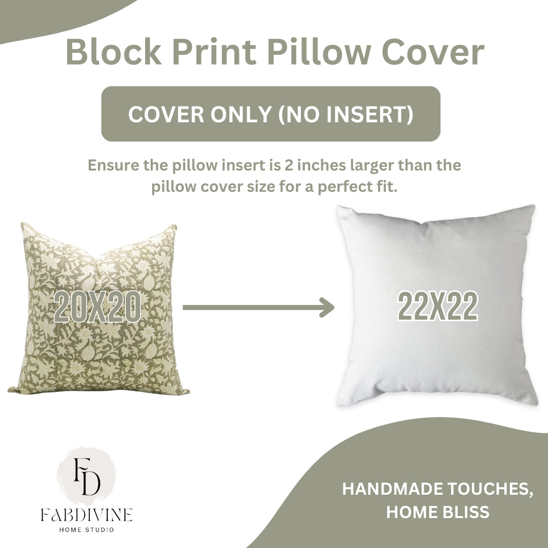 Duck Canvas Block Printed Designer Boho Pillow/Cushion Cover - Manikarnika