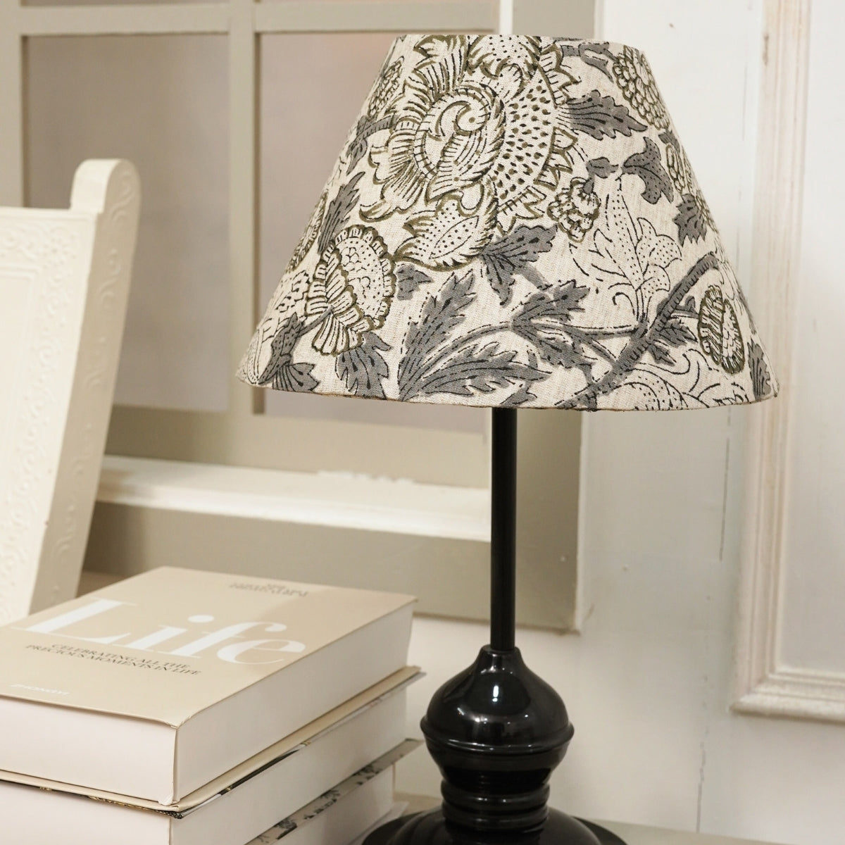 Akashgagna Gray & Green Floral Viscose Linen Lampshade for Bedroom