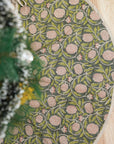 Indian Handcrafted Block Print Pure Linen Meraki Green, Red & Gray Mini Floral Boho Christmas Tree Skirts