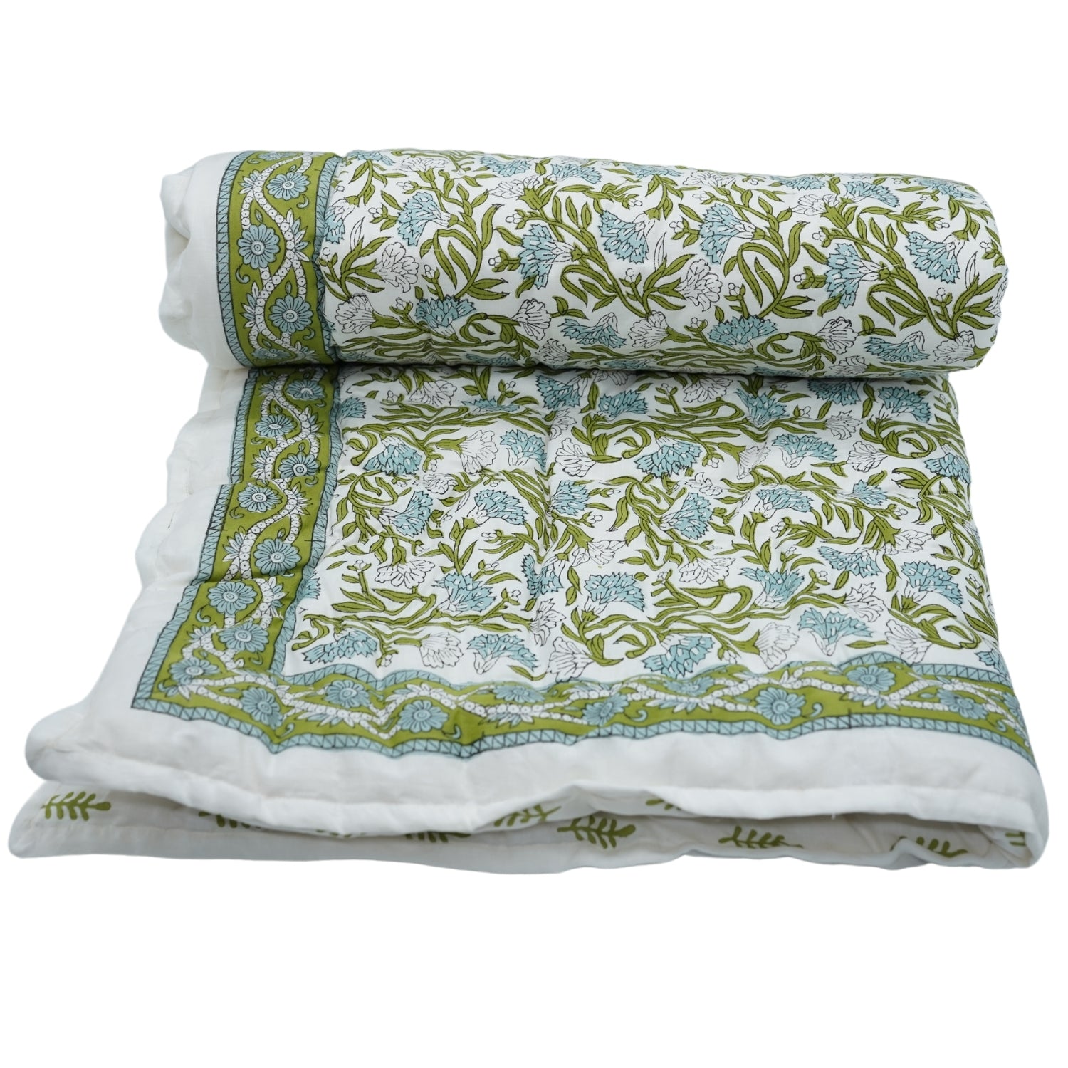 Thorny Stems Hand Block Print Reversible Cotton Quilt