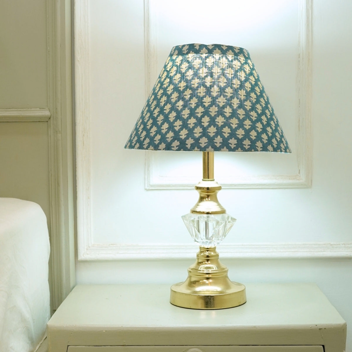 Pinkcity Blue Floral Block Printed Pure Linen Detachable Lampshades