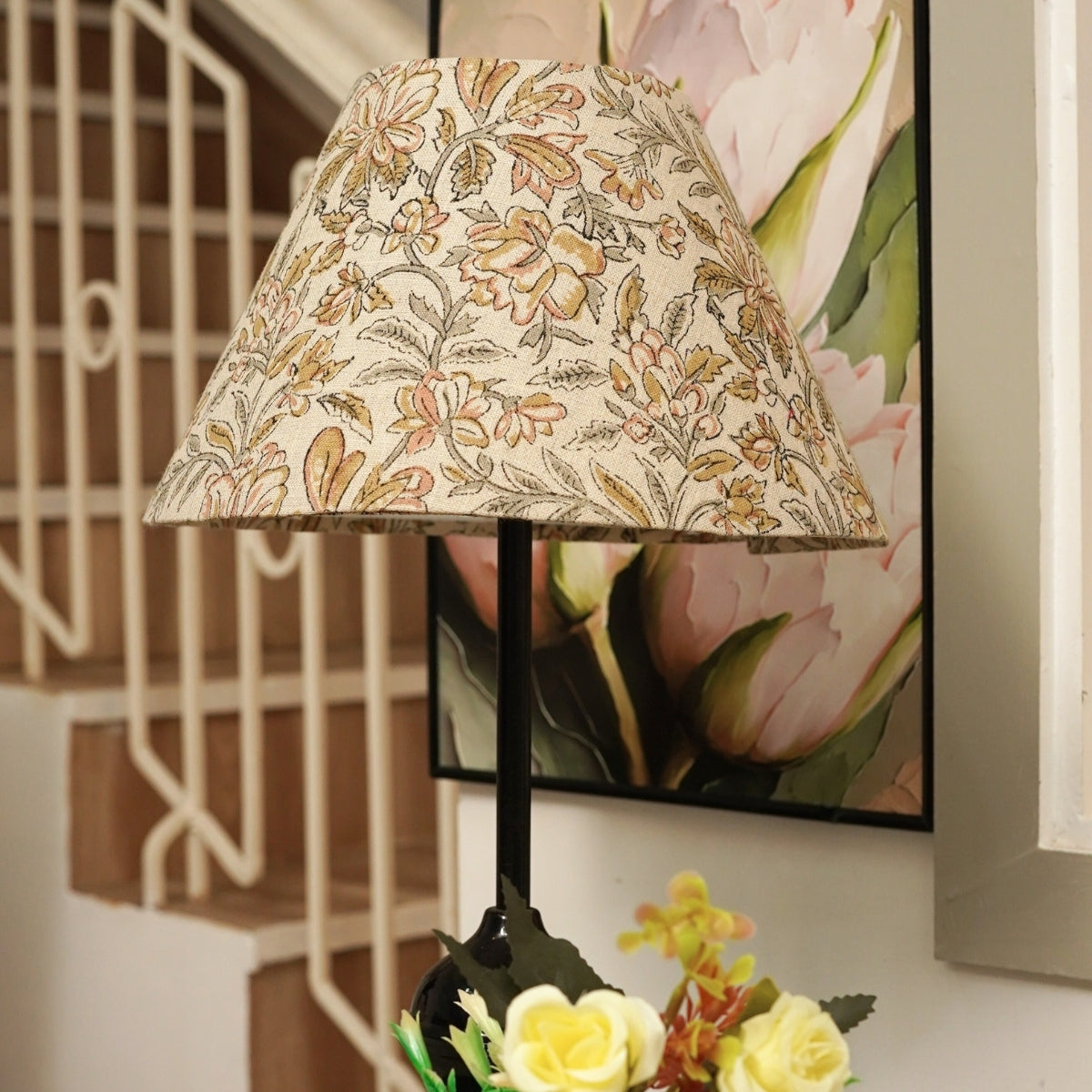 Handmade Kudrat Green Pure Linen Block Printed Boho Detachable Lampshade