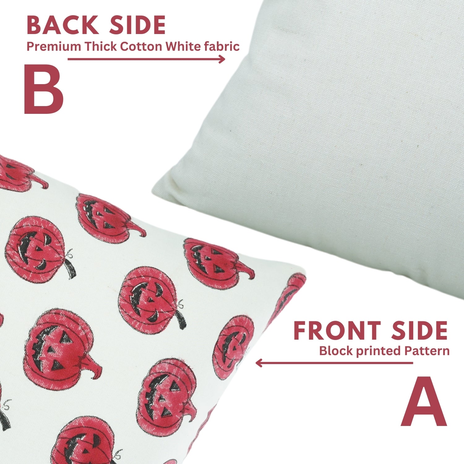 Hand Block Printed Throw Cushion Cover Thick White Cotton – Pumpkin Red By Fabdivine.