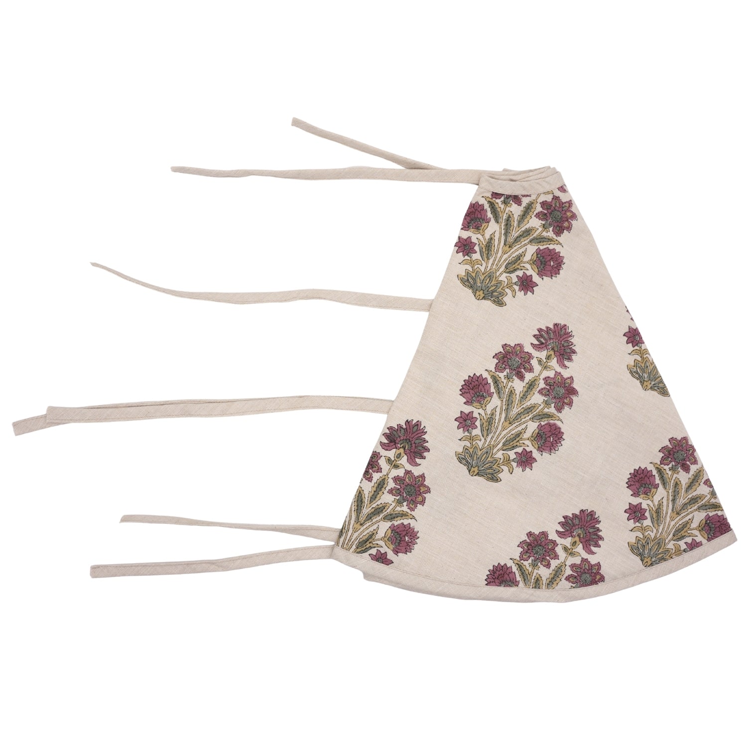 Indian Handcrafted Block Printed Linen Blend Rose Gold & Green Morpankh Floral Christmas Tree Skirt – Holiday Decor