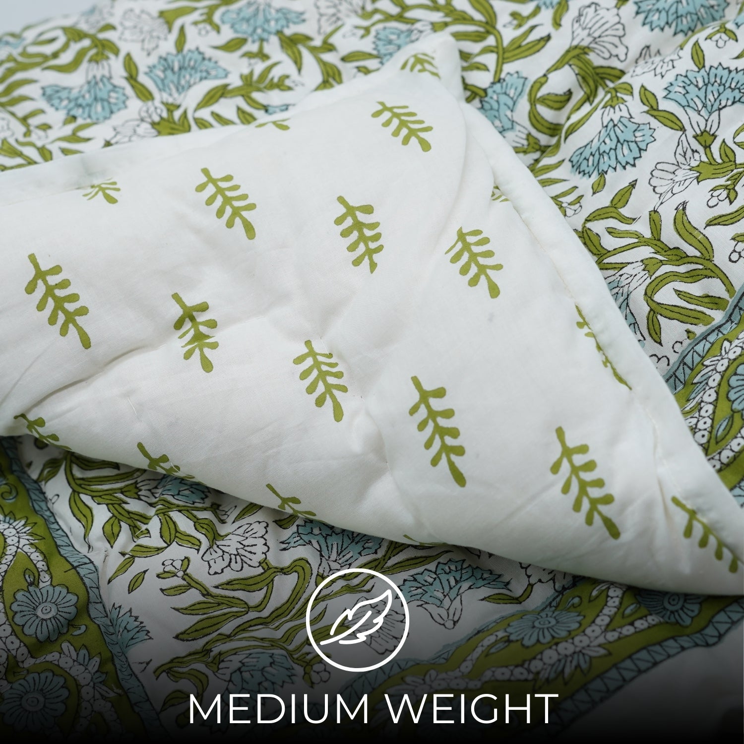 Thorny Stems Hand Block Print Reversible Cotton Quilt