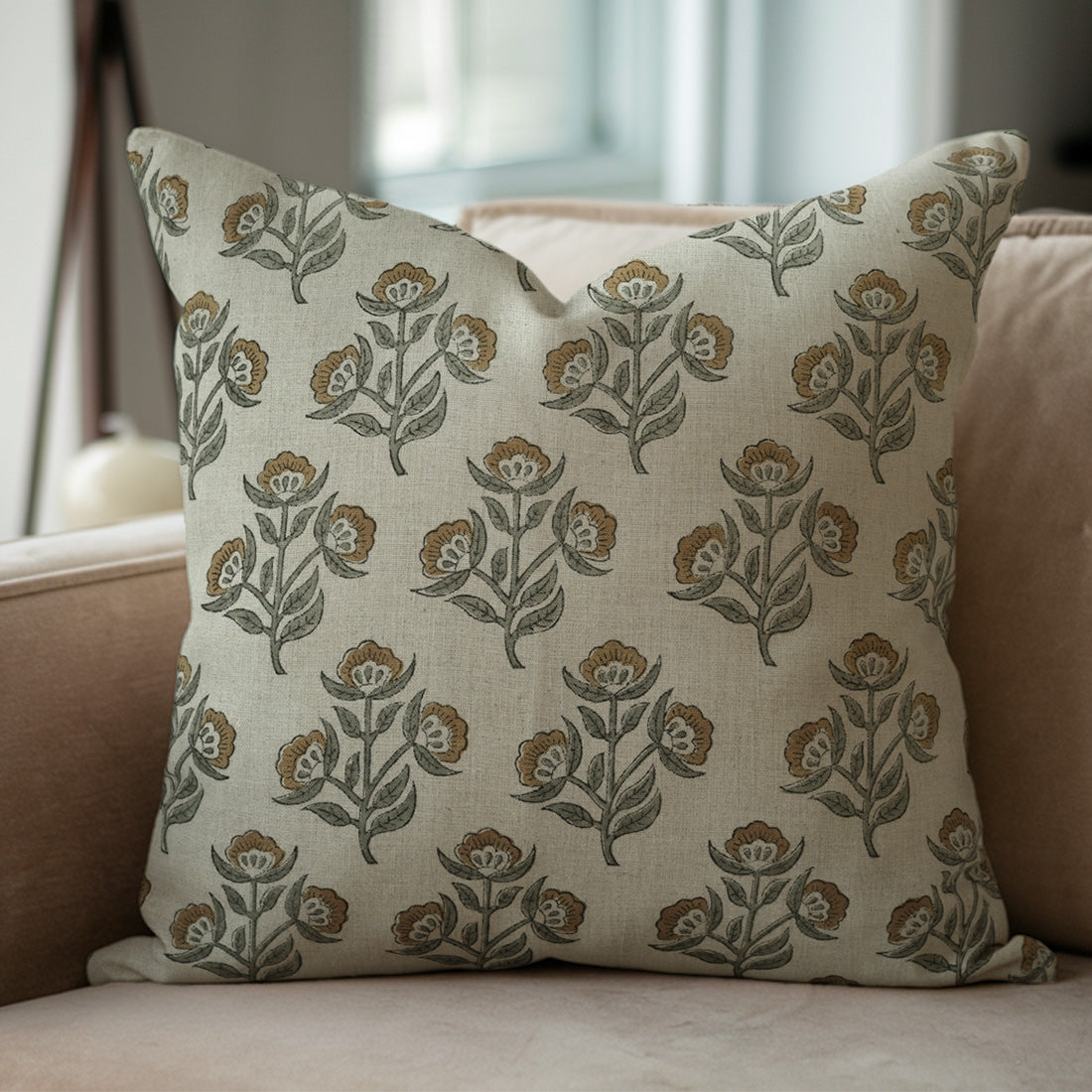 hand crafted pillow cover on linen fabric