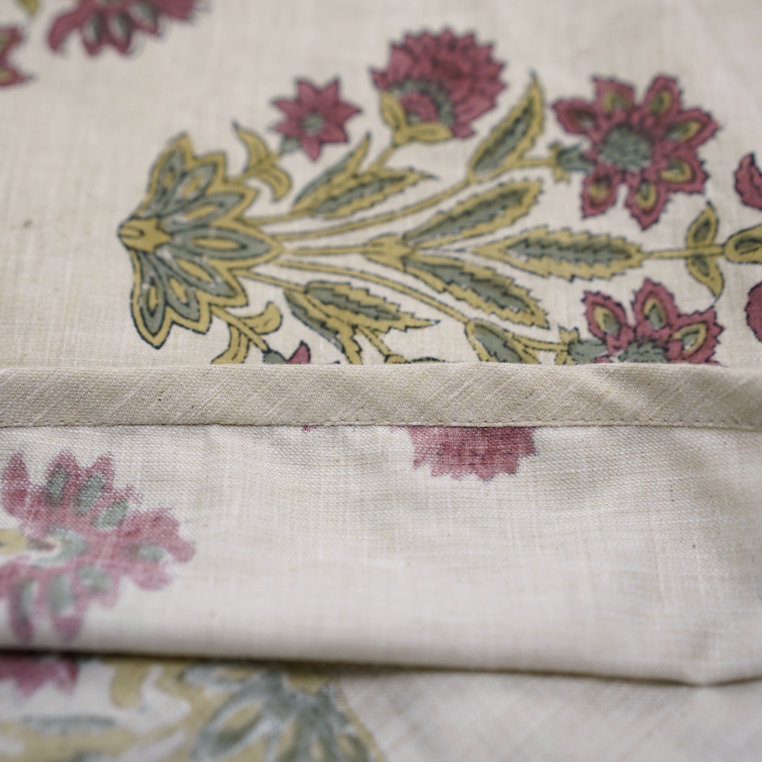 Indian Handcrafted Block Printed Linen Blend Rose Gold & Green Morpankh Floral Christmas Tree Skirt – Holiday Decor