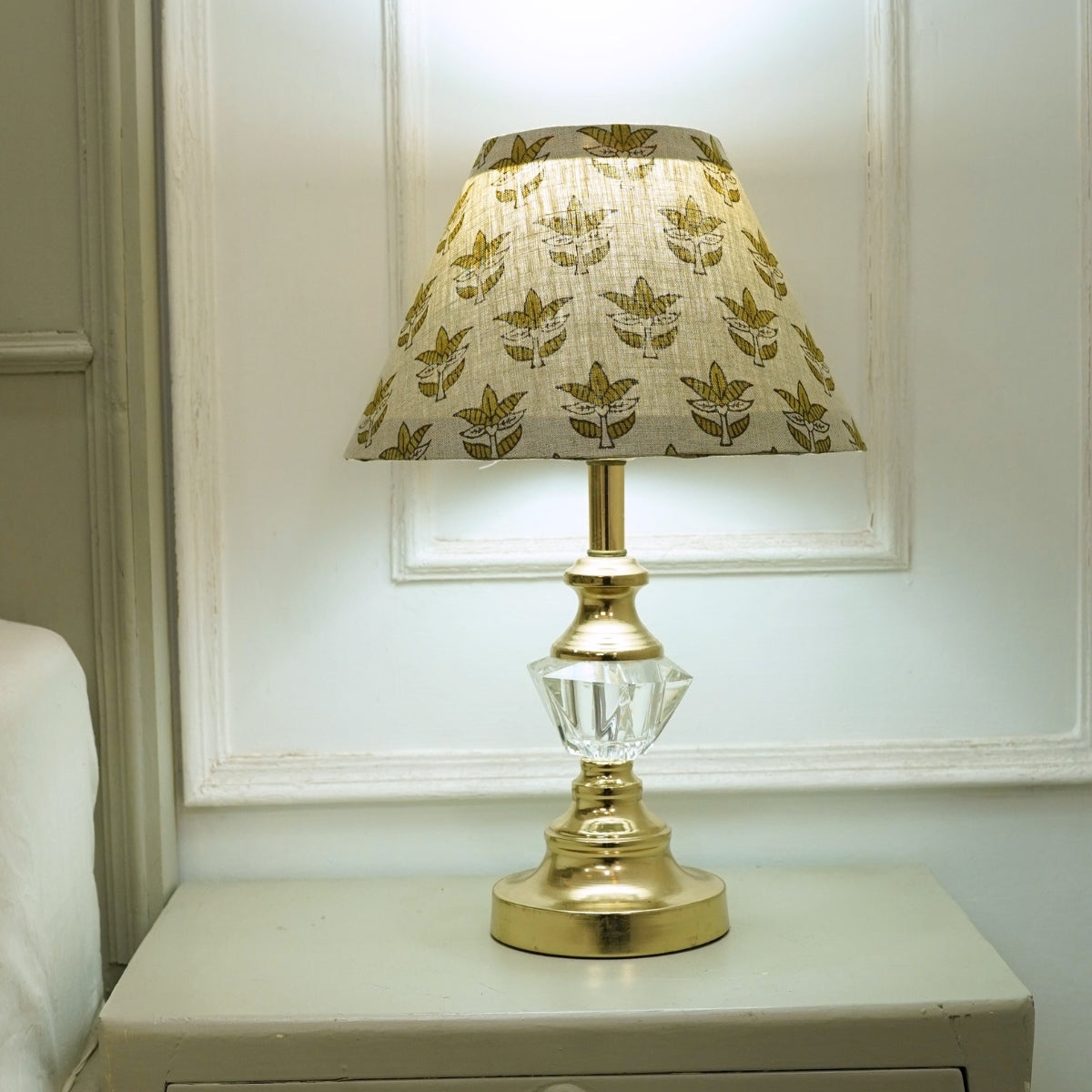 Handmade Mustard Floral Linen Lampshade | Drum & Coolie Styles