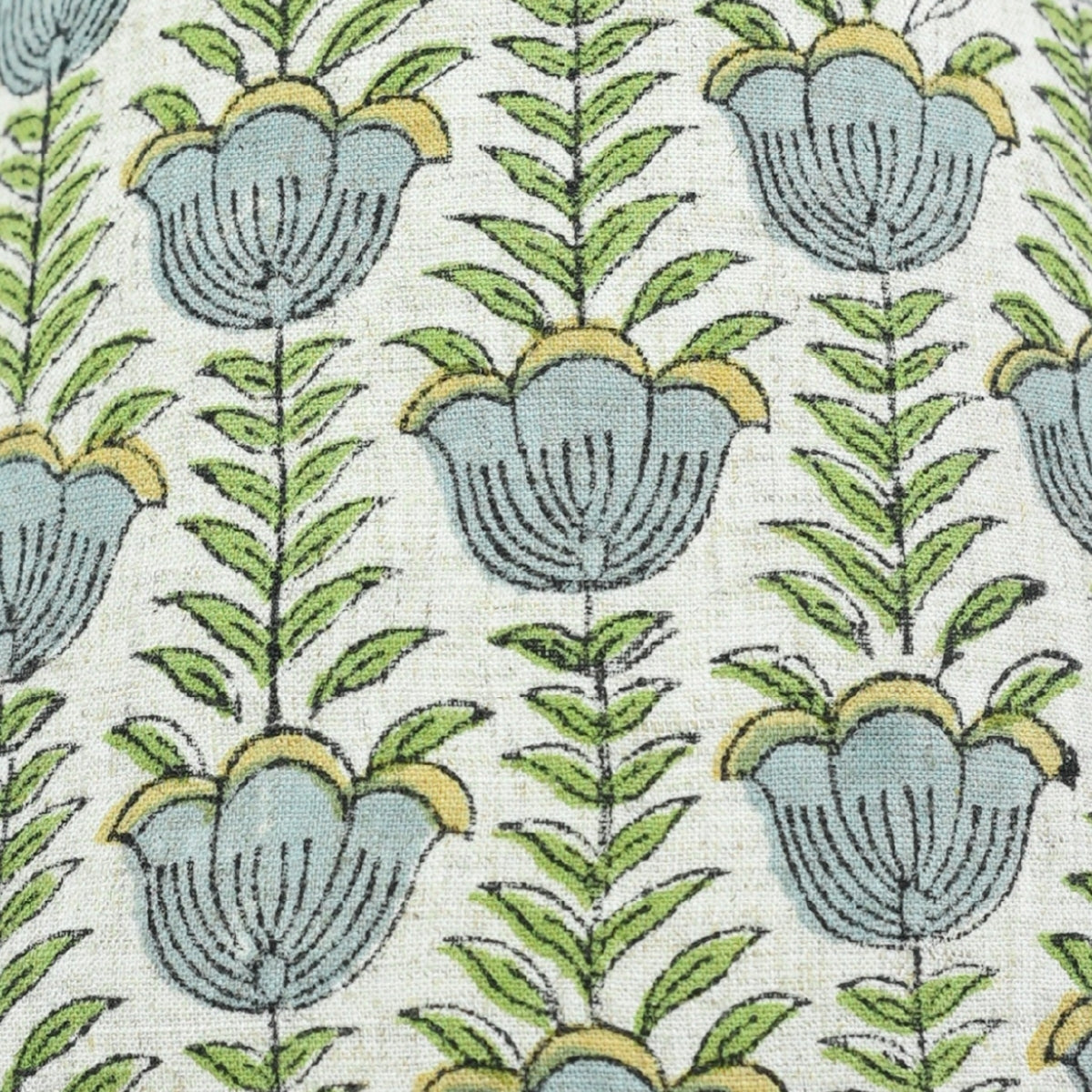 Lotus Gray & Green Floral Viscose Linen Table Lampshade | Drum & Coolie